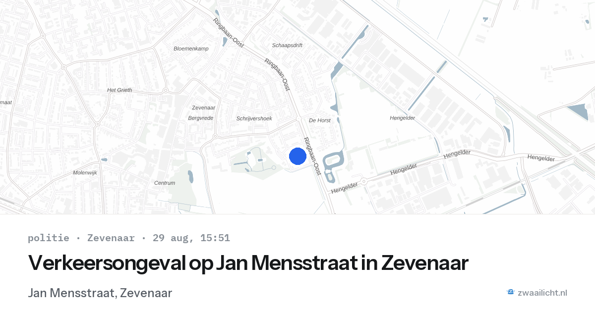 Verkeersongeval op Jan Mensstraat in Zevenaar — 29 aug 2026