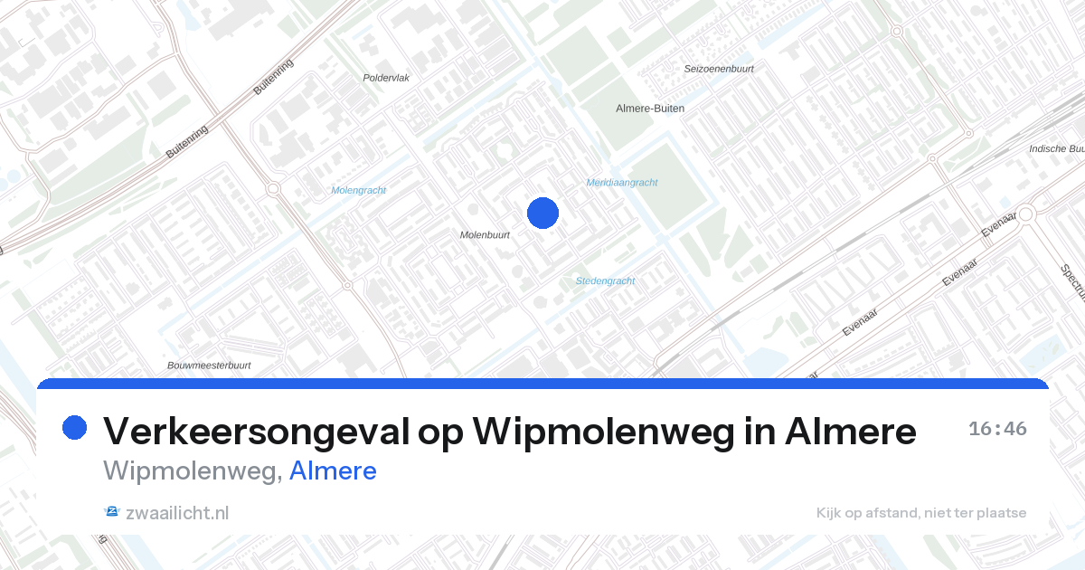 Verkeersongeval op Wipmolenweg in Almere — 28 aug 2026