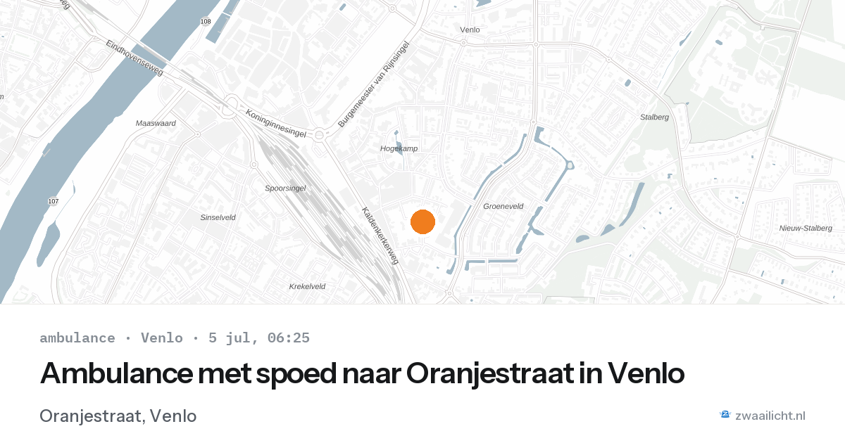 Ambulance met spoed naar Oranjestraat in Venlo — 5 jul 2026