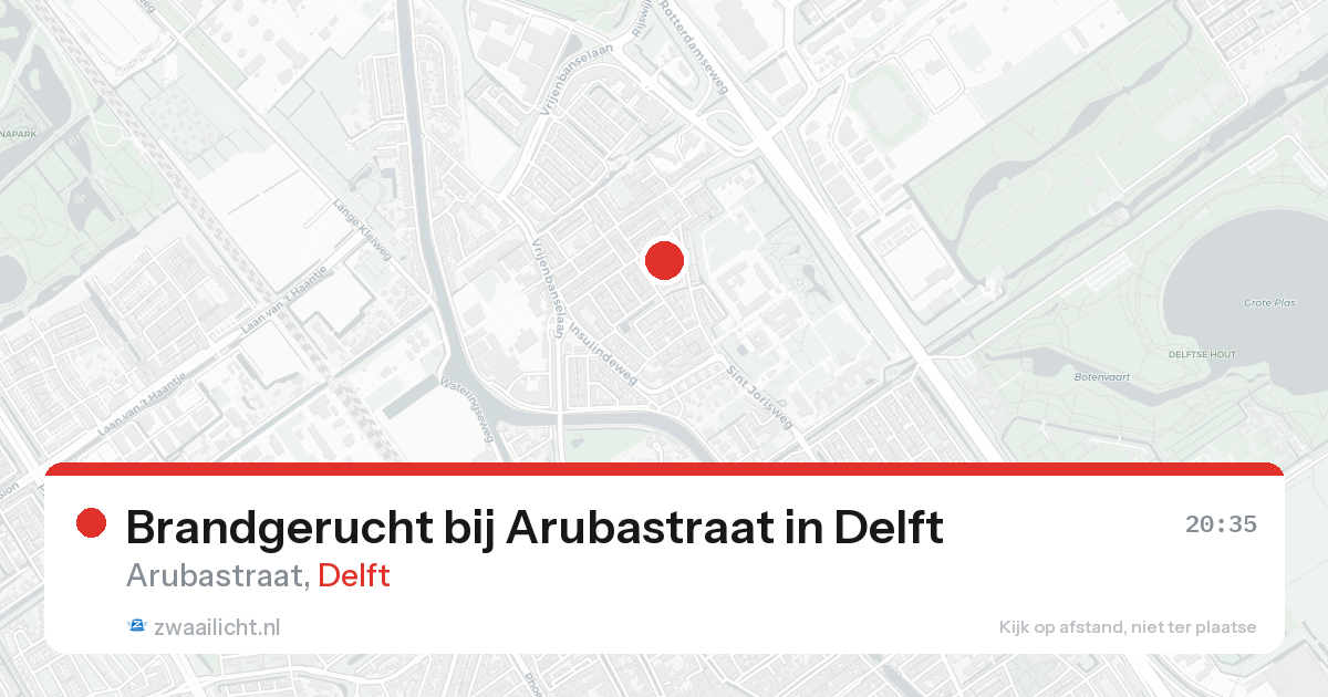 Brandgerucht bij Arubastraat in Delft — 15 aug 2026