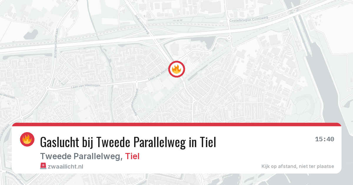 Gaslucht bij Tweede Parallelweg in Tiel — 5 aug 2026