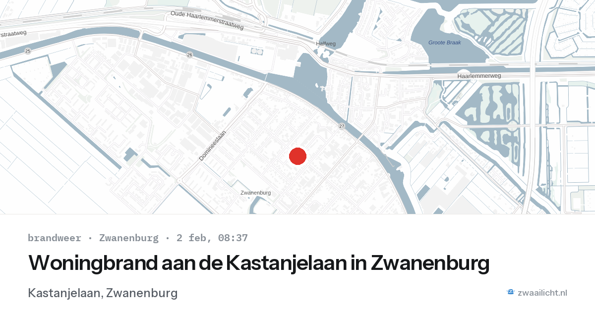 Woningbrand aan de Kastanjelaan in Zwanenburg — 2 feb 2026