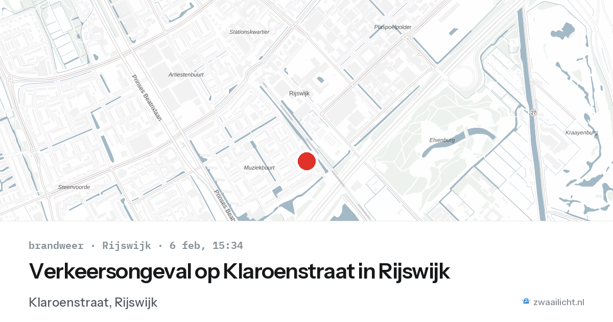 Verkeersongeval op Klaroenstraat in Rijswijk — 6 feb 2026