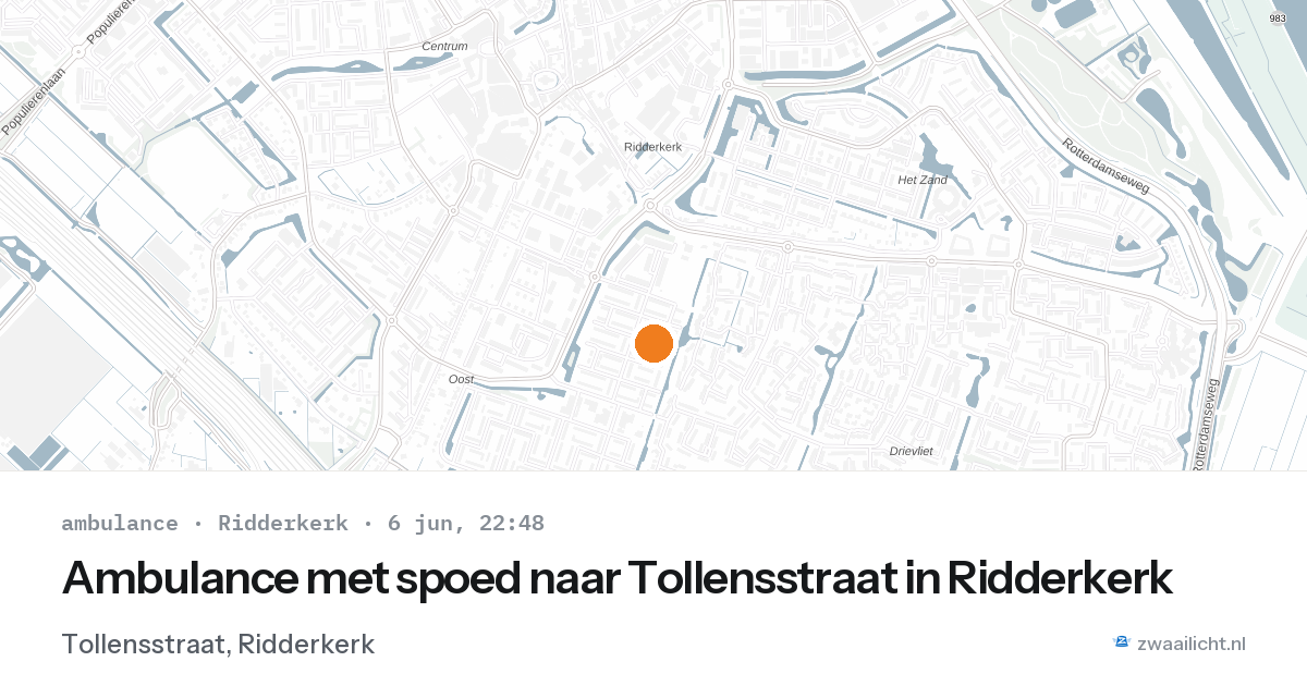 Ambulance met spoed naar Tollensstraat in Ridderkerk — 6 jun 2026
