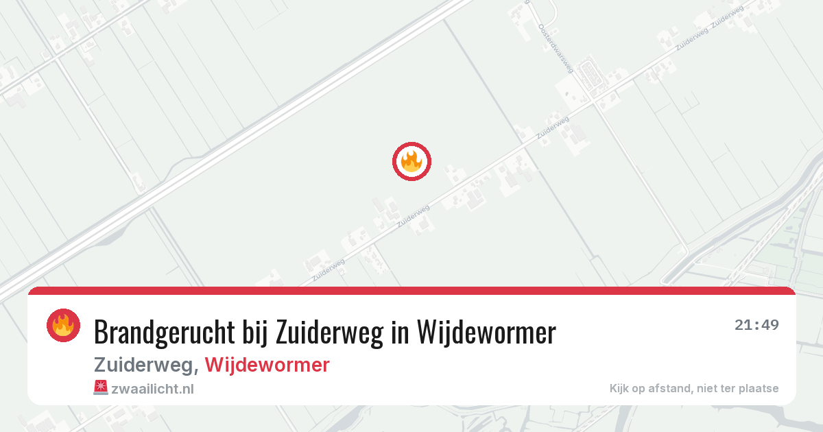 Brandgerucht bij Zuiderweg in Wijdewormer — 22 mrt 2026