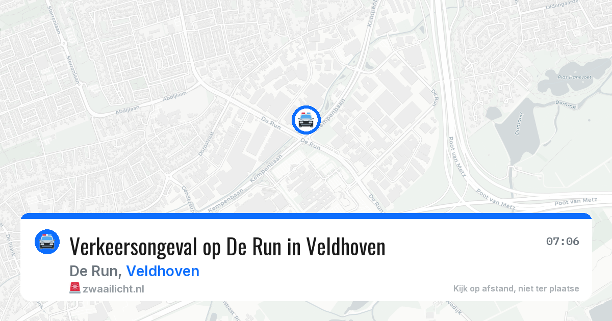 Verkeersongeval op De Run in Veldhoven — 29 jul 2026