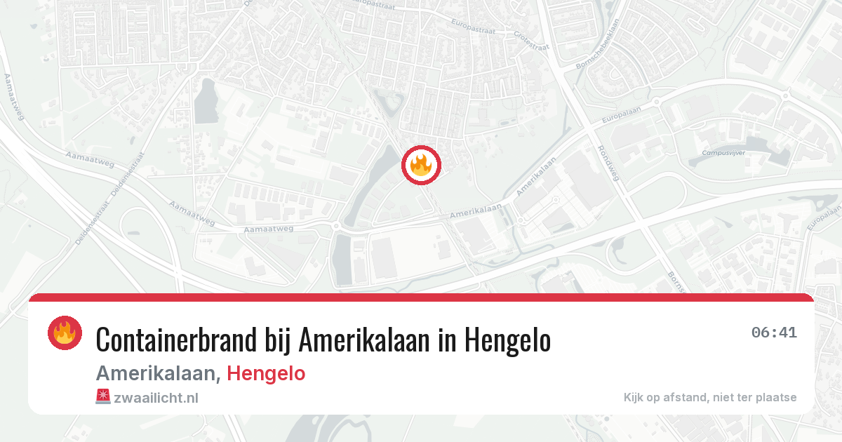 Containerbrand bij Amerikalaan in Hengelo — 9 aug 2026