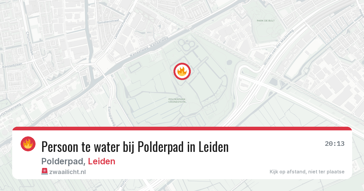 Persoon te water bij Polderpad in Leiden — 16 jul 2026