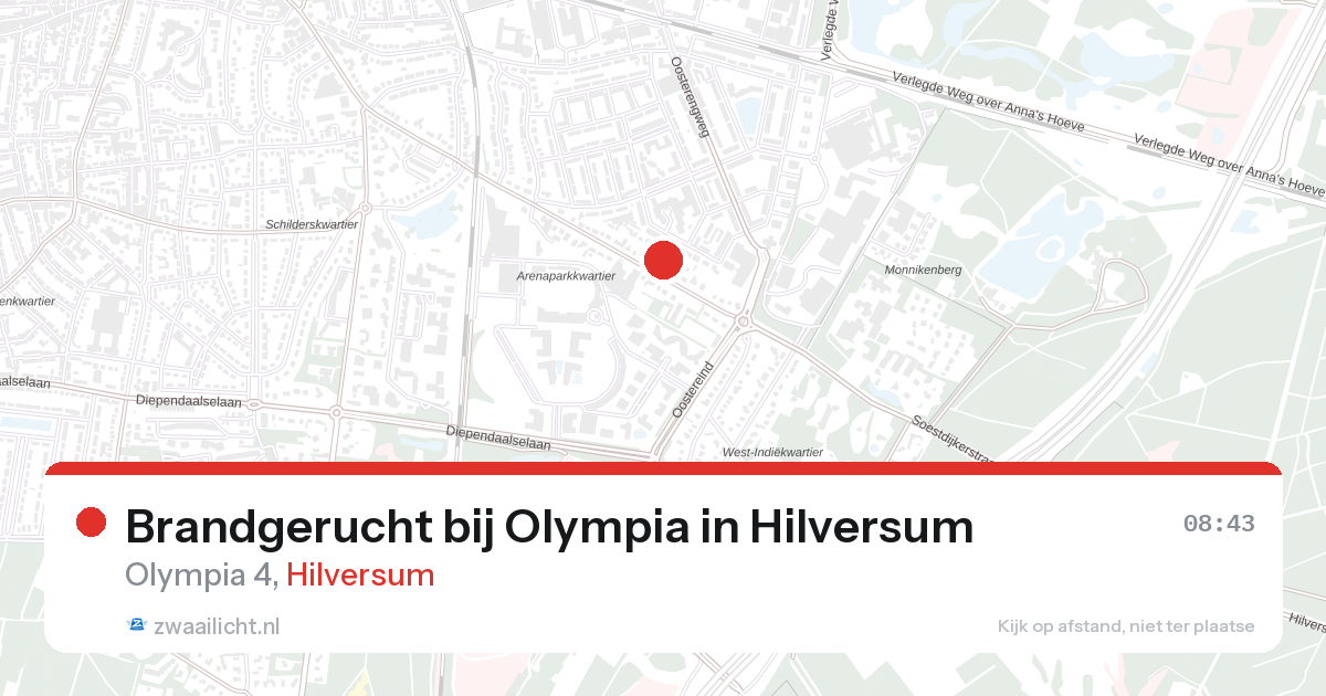 Brandgerucht bij Olympia in Hilversum — 26 aug 2026