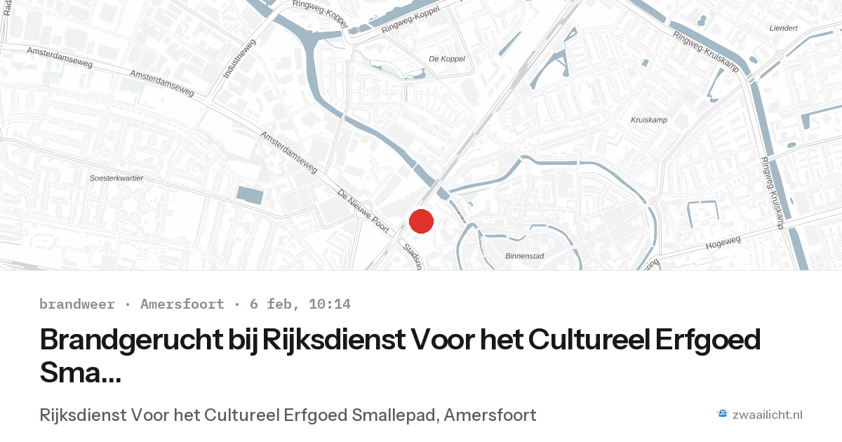 Brandgerucht bij Rijksdienst Voor het Cultureel Erfgoed Smallepad in Amersfoort — 6 feb 2026