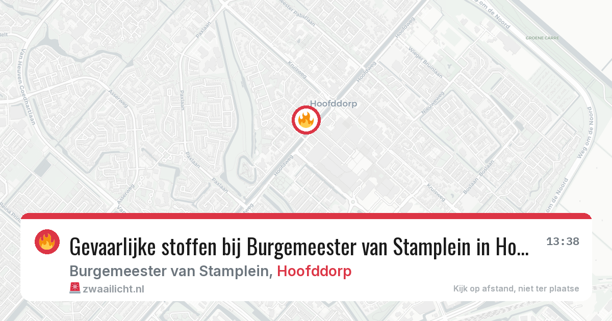 Gevaarlijke stoffen bij Burgemeester van Stamplein in Hoofddorp — 8 aug 2026