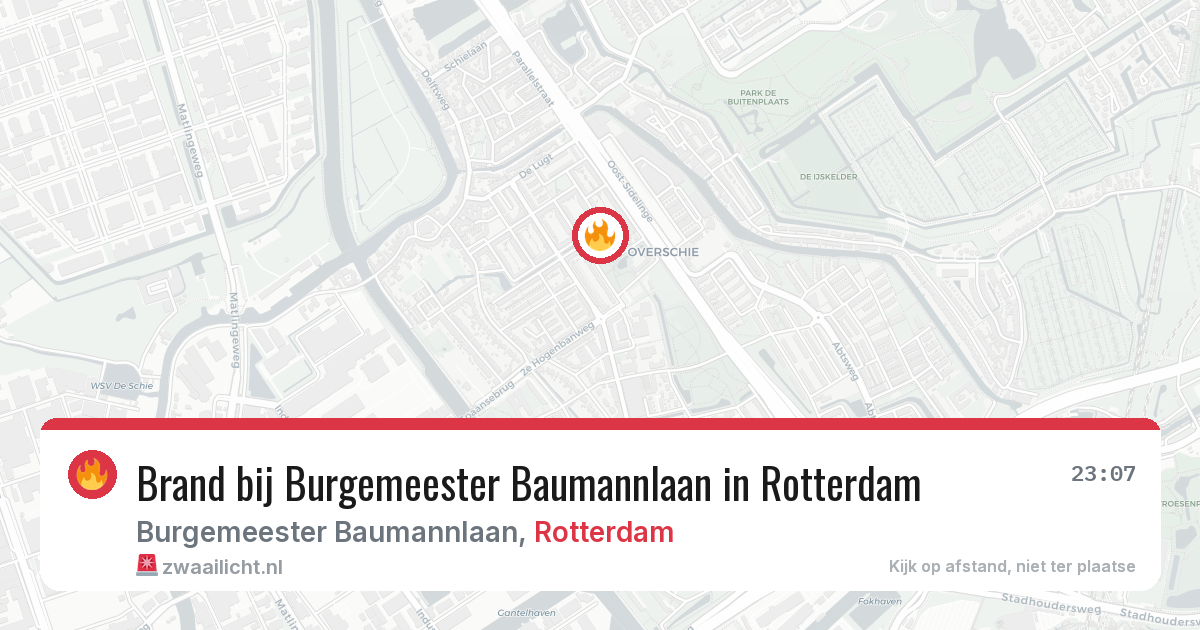 Brand bij Burgemeester Baumannlaan in Rotterdam — 9 aug 2026
