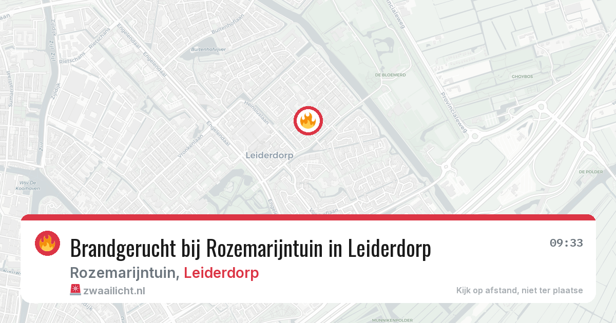 Brandgerucht bij Rozemarijntuin in Leiderdorp — 5 aug 2026