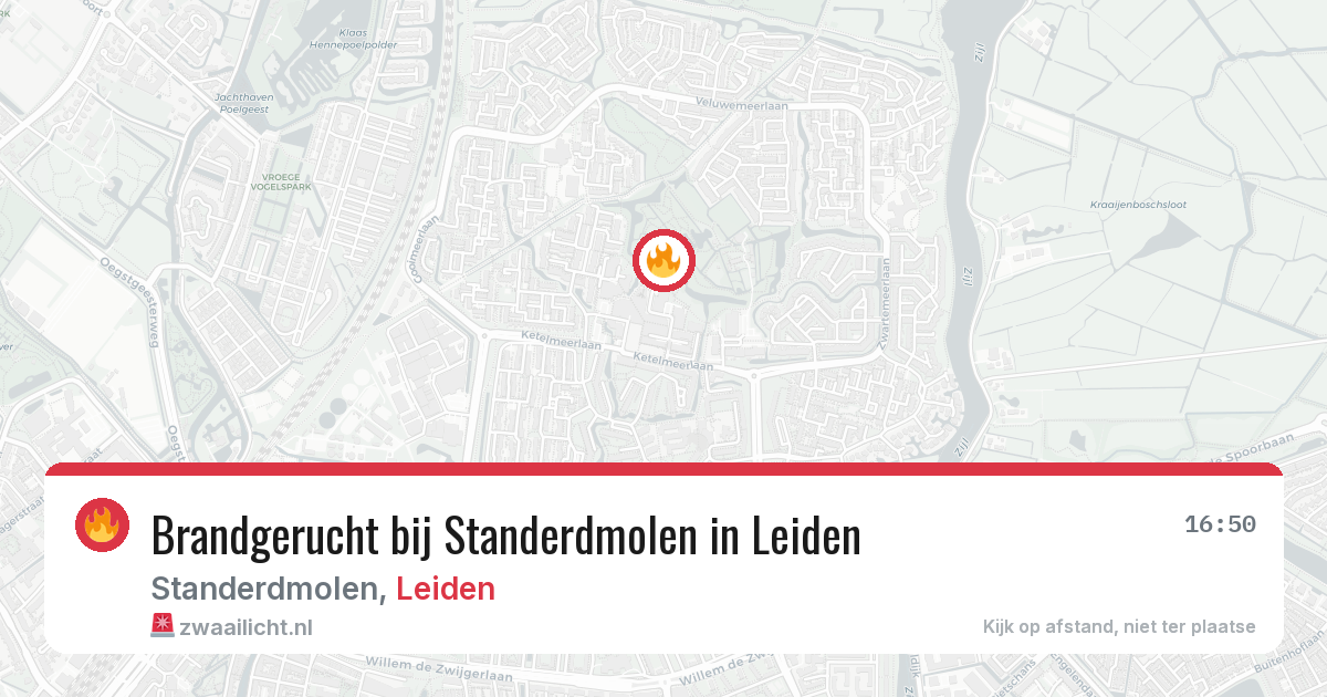 Brandgerucht bij Standerdmolen in Leiden — 14 aug 2026