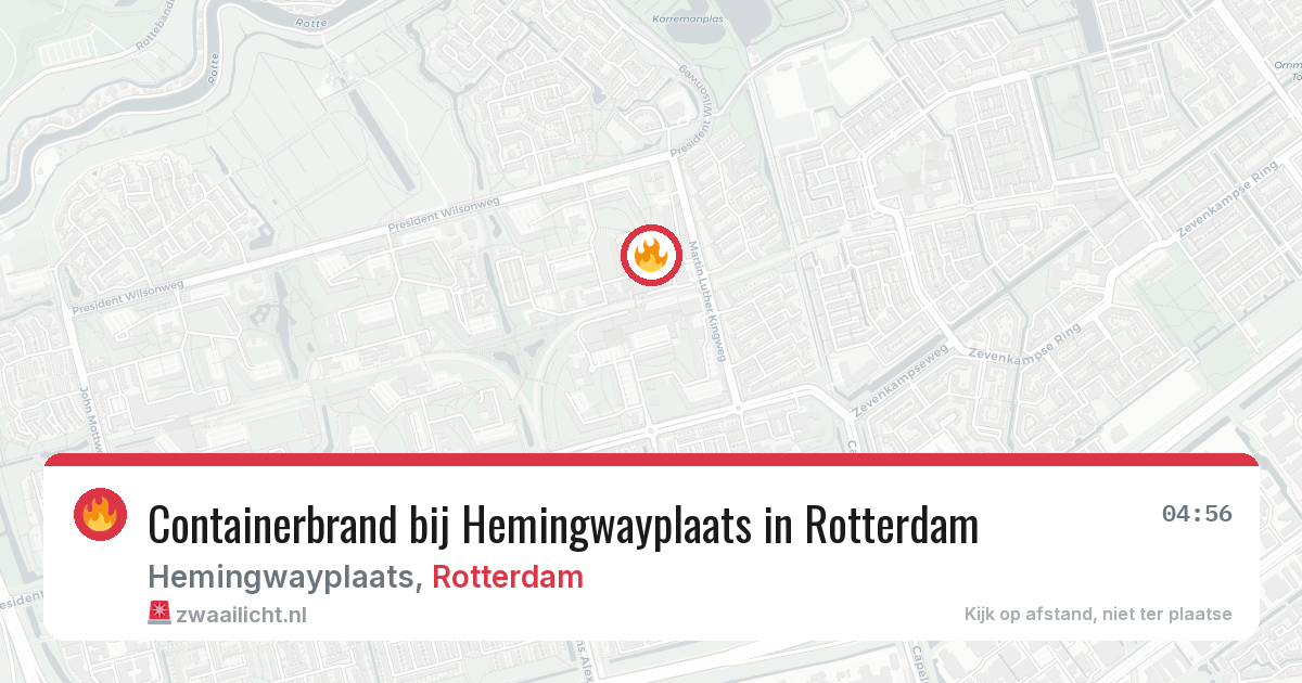Containerbrand bij Hemingwayplaats in Rotterdam — 14 aug 2026