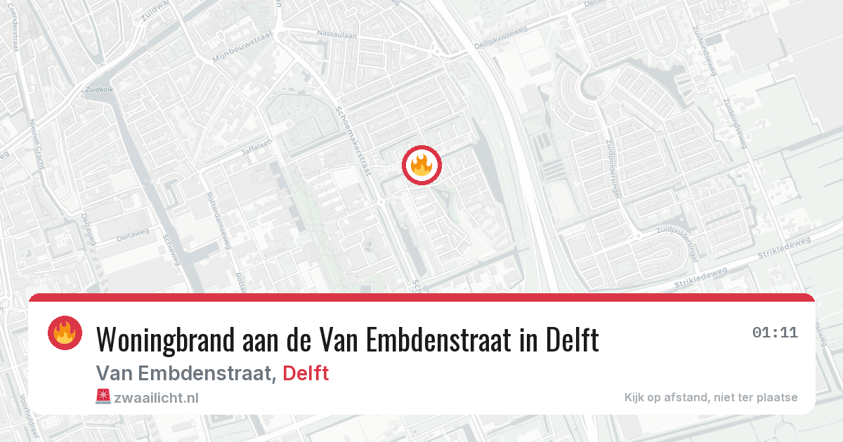 Woningbrand aan de Van Embdenstraat in Delft — 10 aug 2026