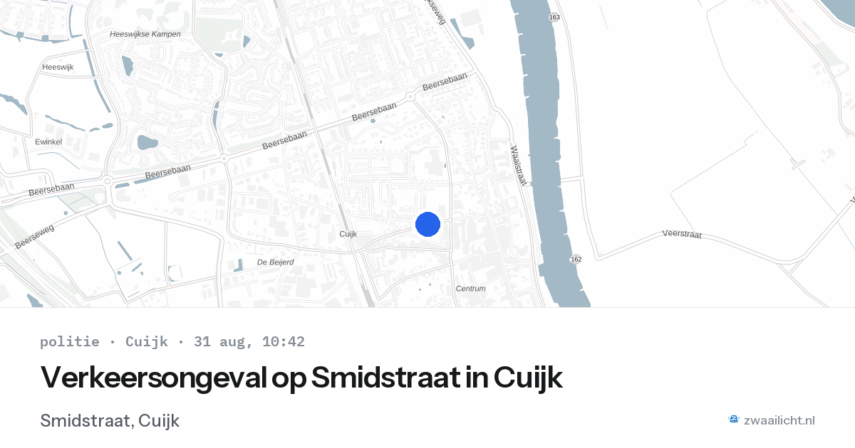 Verkeersongeval op Smidstraat in Cuijk — 31 aug 2026