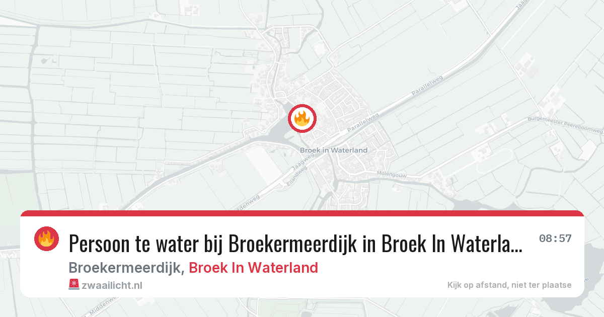 Persoon te water bij Broekermeerdijk in Broek In Waterland — 15 jun 2026