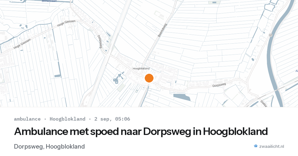 Ambulance met spoed naar Dorpsweg in Hoogblokland — 2 sep 2026