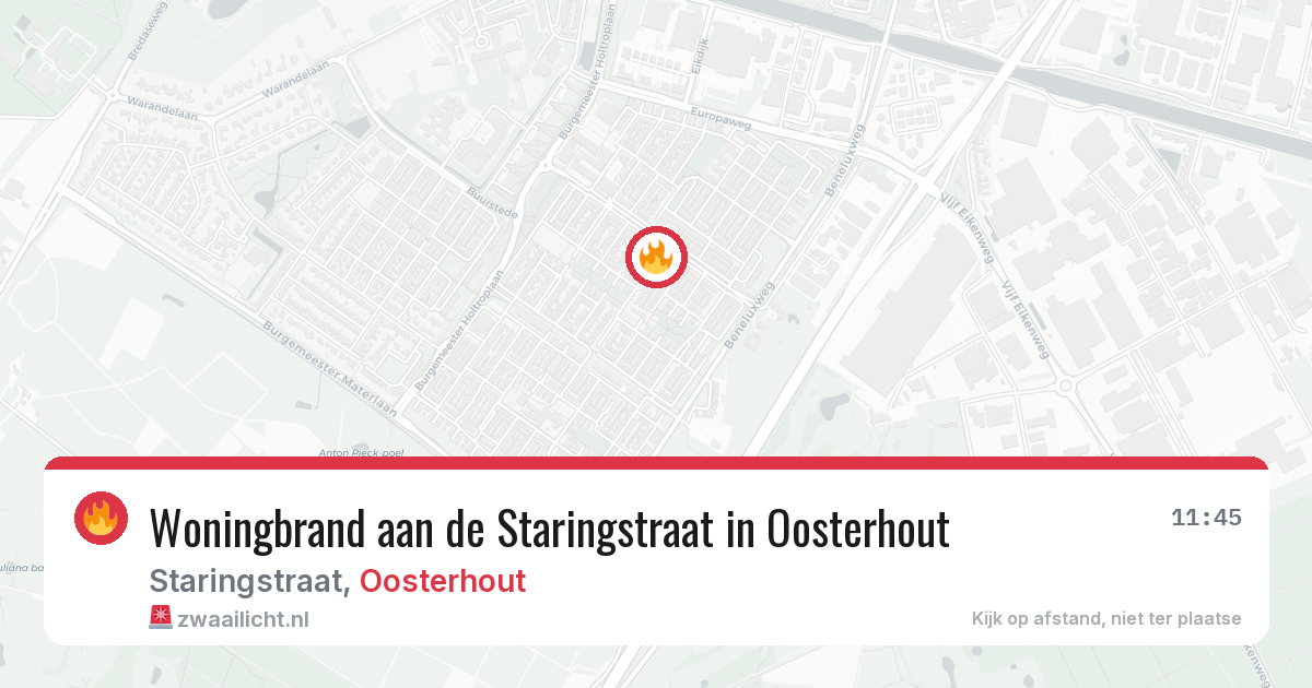 Woningbrand aan de Staringstraat in Oosterhout — 29 apr 2026