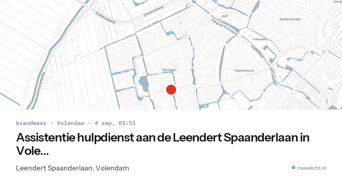 Assistentie hulpdienst aan de Leendert Spaanderlaan in Volendam — 3 sep 2026