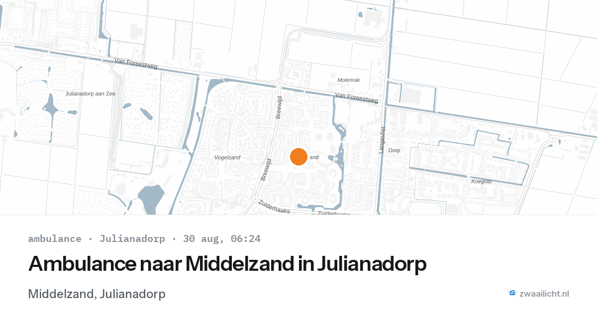 Ambulance naar Middelzand in Julianadorp — 30 aug 2026