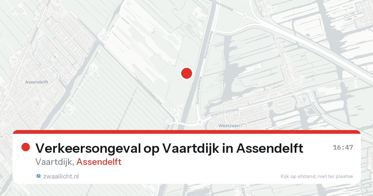 Verkeersongeval op Vaartdijk in Assendelft — 19 aug 2026