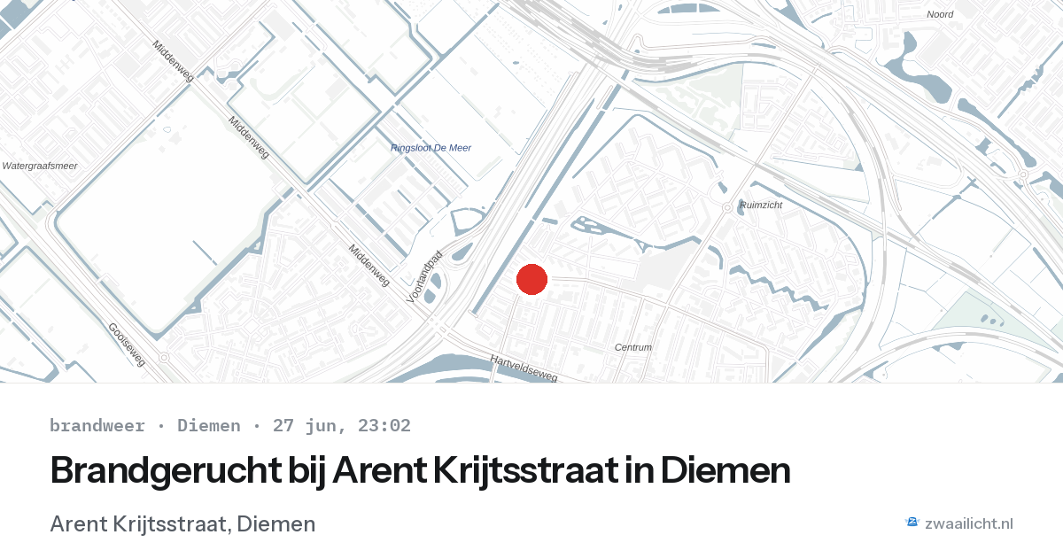 Brandgerucht bij Arent Krijtsstraat in Diemen — 27 jun 2026