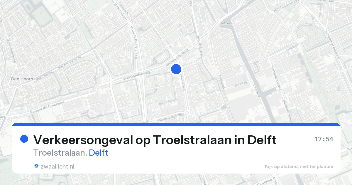 Verkeersongeval op Troelstralaan in Delft — 17 aug 2026