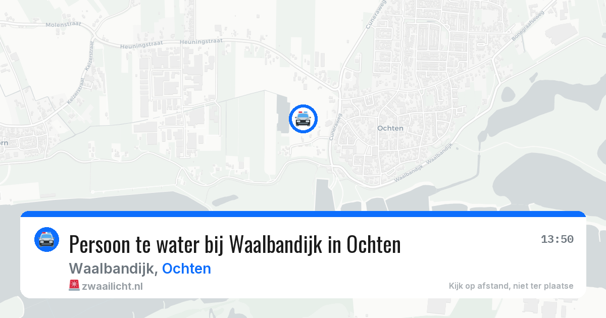 Persoon te water bij Waalbandijk in Ochten — 21 jun 2026