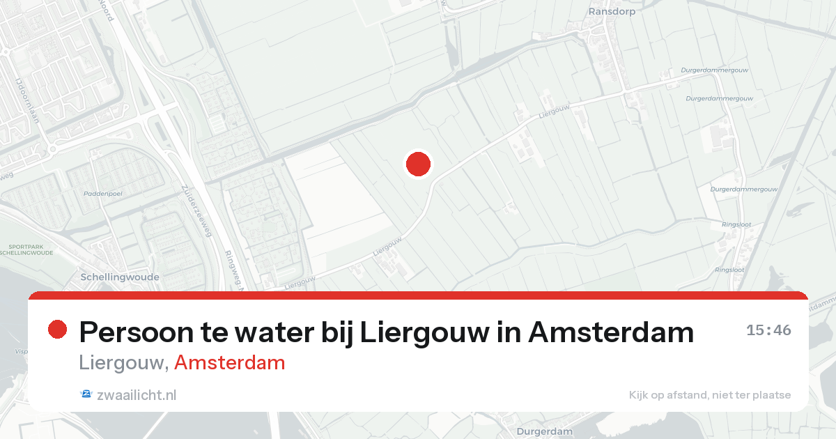 Persoon te water bij Liergouw in Amsterdam — 5 jun 2026