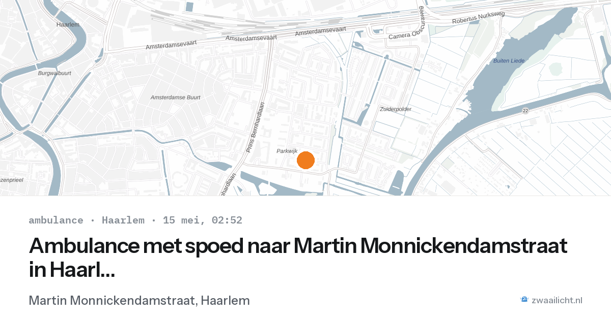 Ambulance met spoed naar Martin Monnickendamstraat in Haarlem — 15 mei 2026