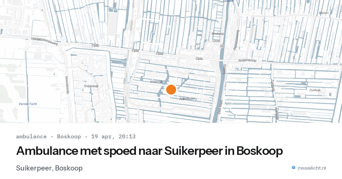 Ambulance met spoed naar Suikerpeer in Boskoop — 19 apr 2026