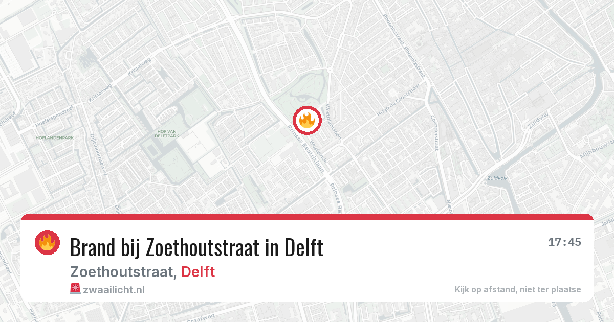 Brand bij Zoethoutstraat in Delft — 8 aug 2026