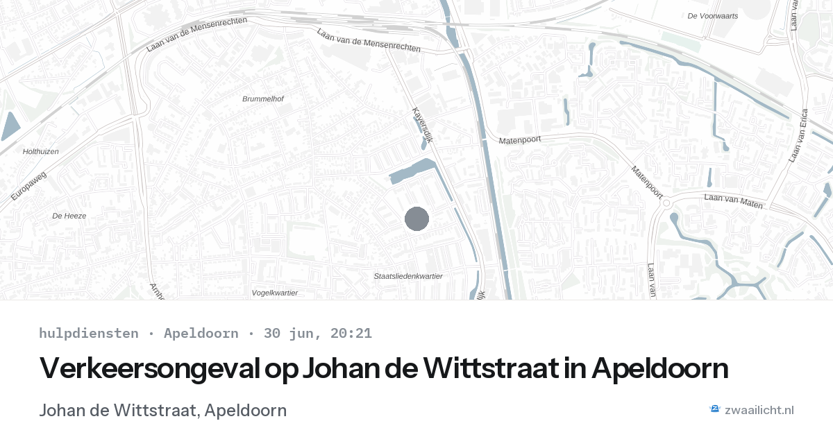 Verkeersongeval op Johan de Wittstraat in Apeldoorn — 30 jun 2026