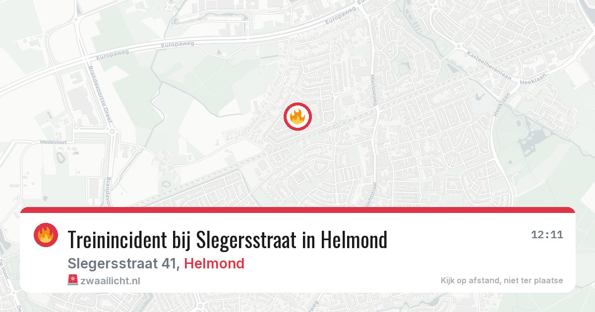 Treinincident bij Slegersstraat in Helmond — 9 aug 2026