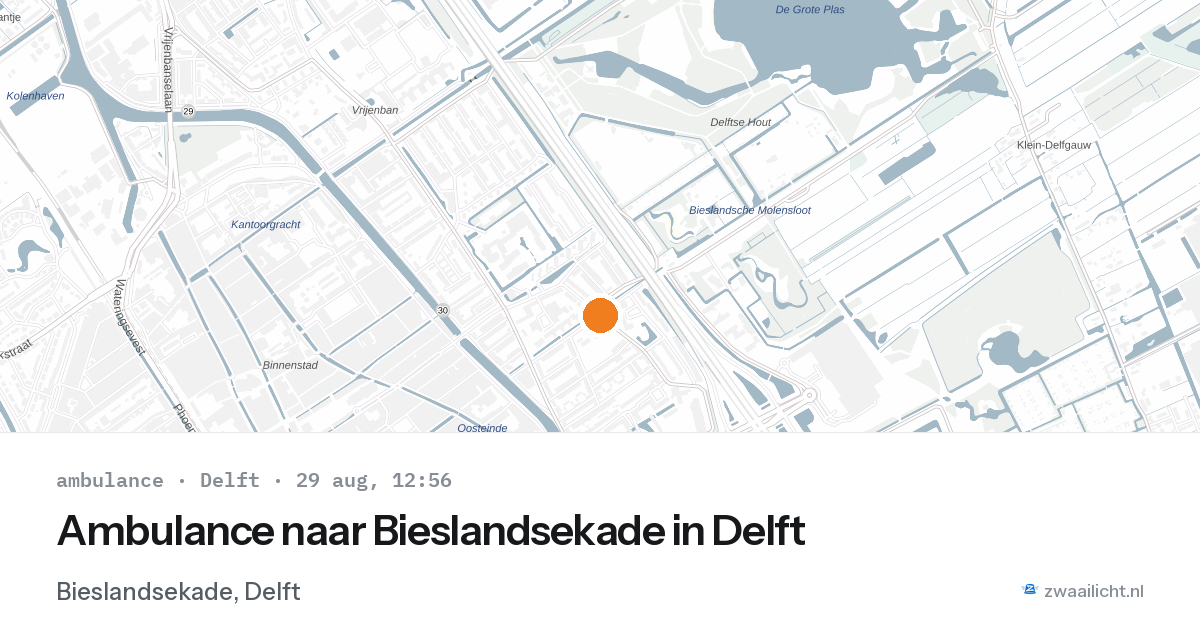 Ambulance naar Bieslandsekade in Delft — 29 aug 2026