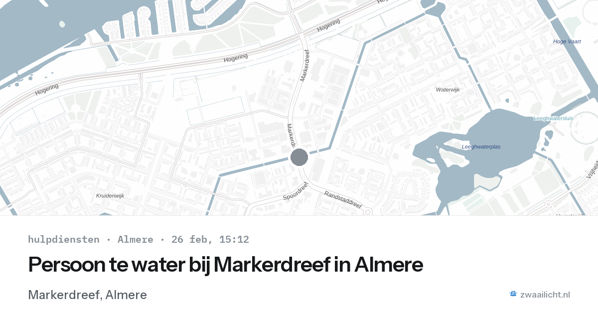 Persoon te water bij Markerdreef in Almere — 26 feb 2026