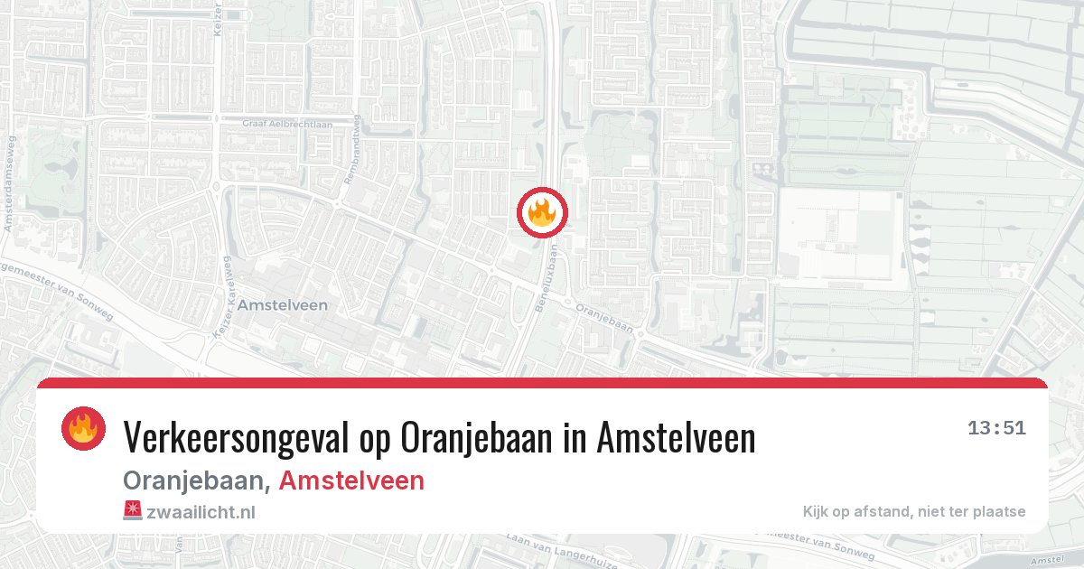 Verkeersongeval op Oranjebaan in Amstelveen — 16 jul 2026