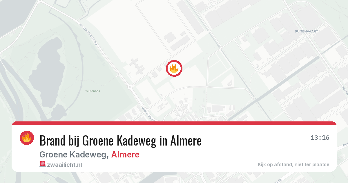 Brand bij Groene Kadeweg in Almere — 14 aug 2026