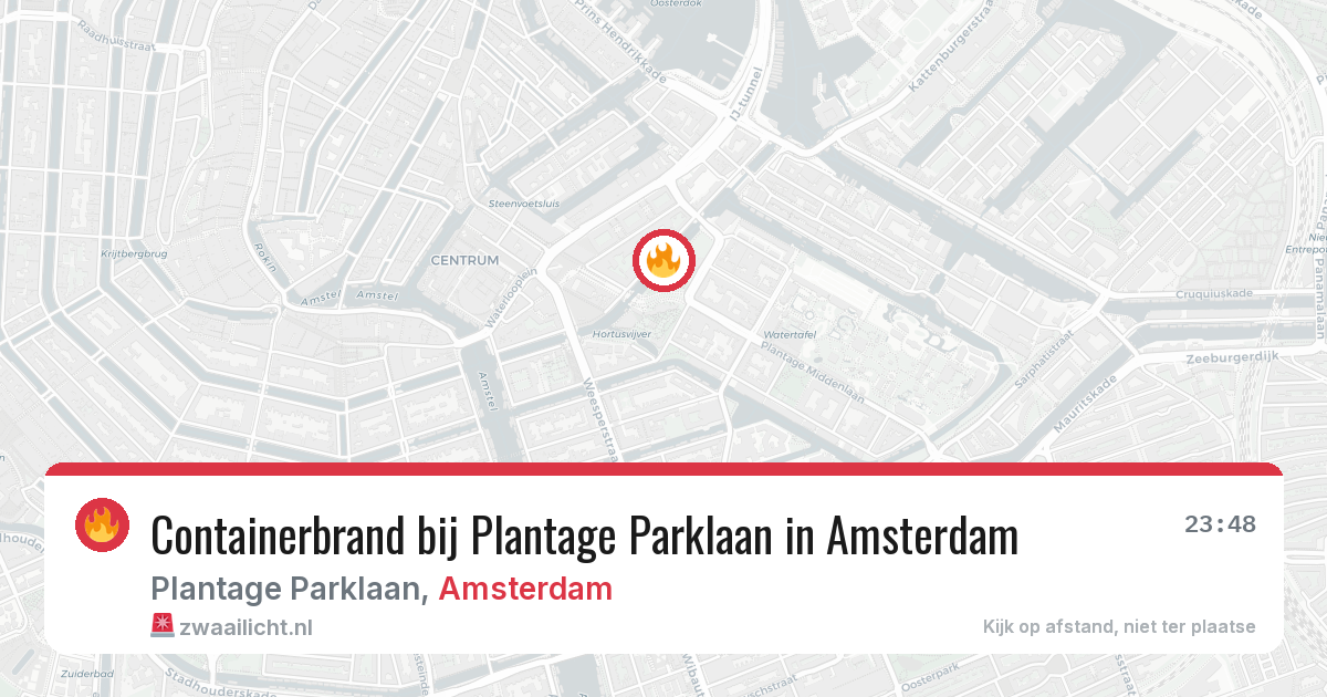 Containerbrand bij Plantage Parklaan in Amsterdam — 1 jul 2026