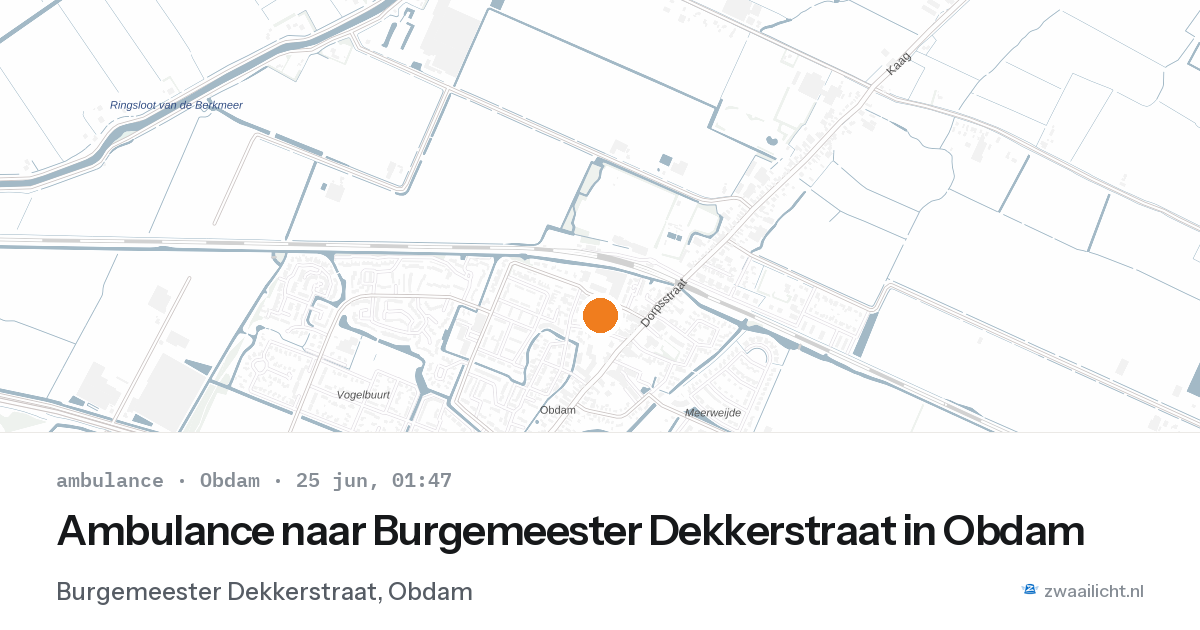 Ambulance naar Burgemeester Dekkerstraat in Obdam — 24 jun 2026