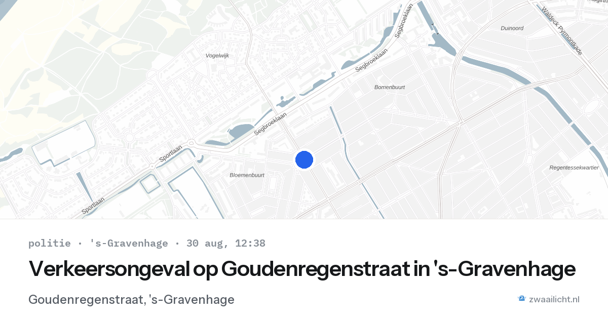 Verkeersongeval op Goudenregenstraat in 's-Gravenhage — 30 aug 2026