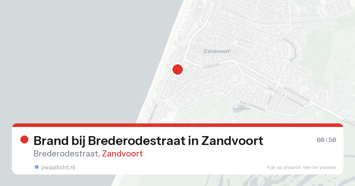 Brand bij Brederodestraat in Zandvoort — 22 aug 2026