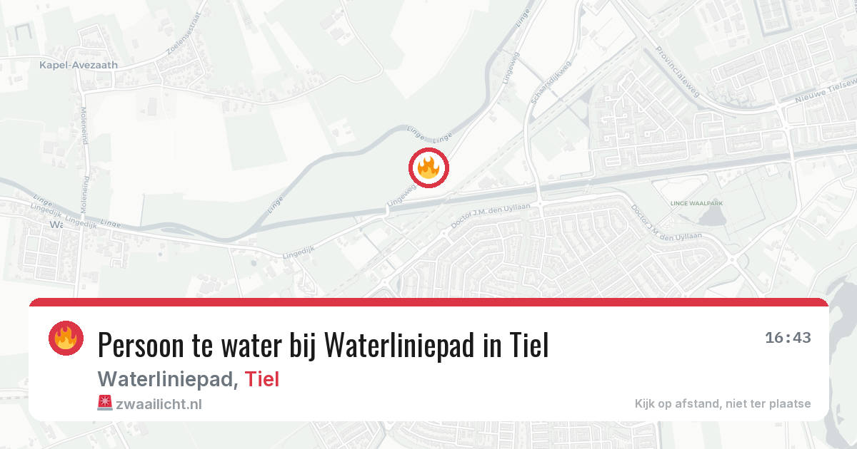 Persoon te water bij Waterliniepad in Tiel — 6 mei 2026