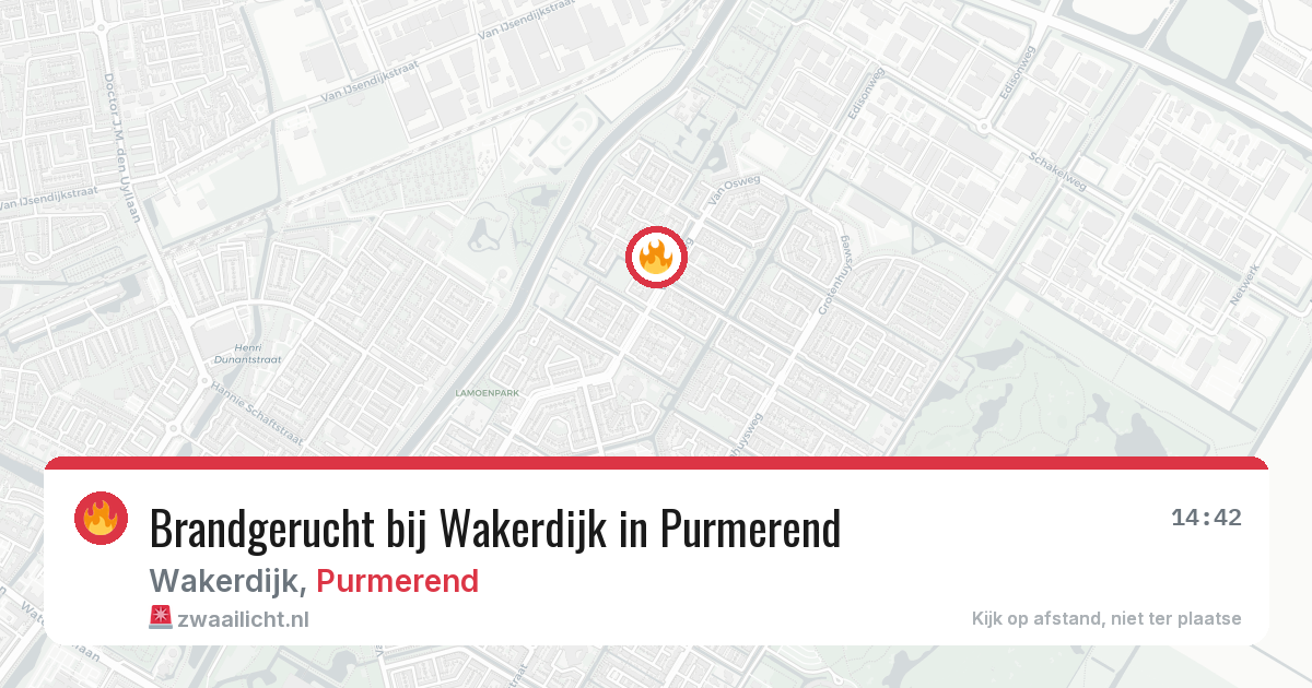Brandgerucht bij Wakerdijk in Purmerend — 14 aug 2026