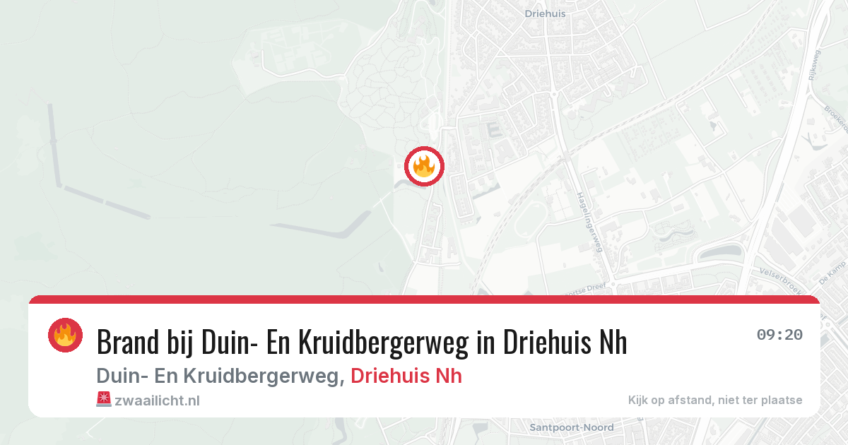 Brand bij Duin- En Kruidbergerweg in Driehuis Nh — 9 aug 2026