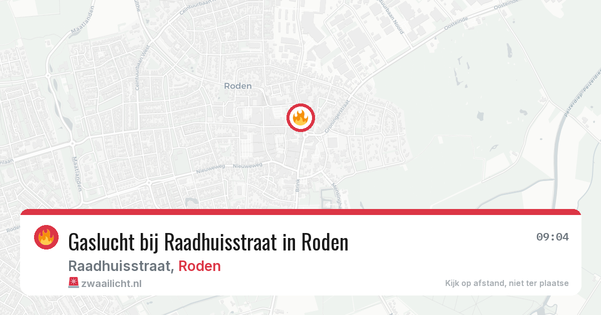Gaslucht bij Raadhuisstraat in Roden — 25 jul 2026
