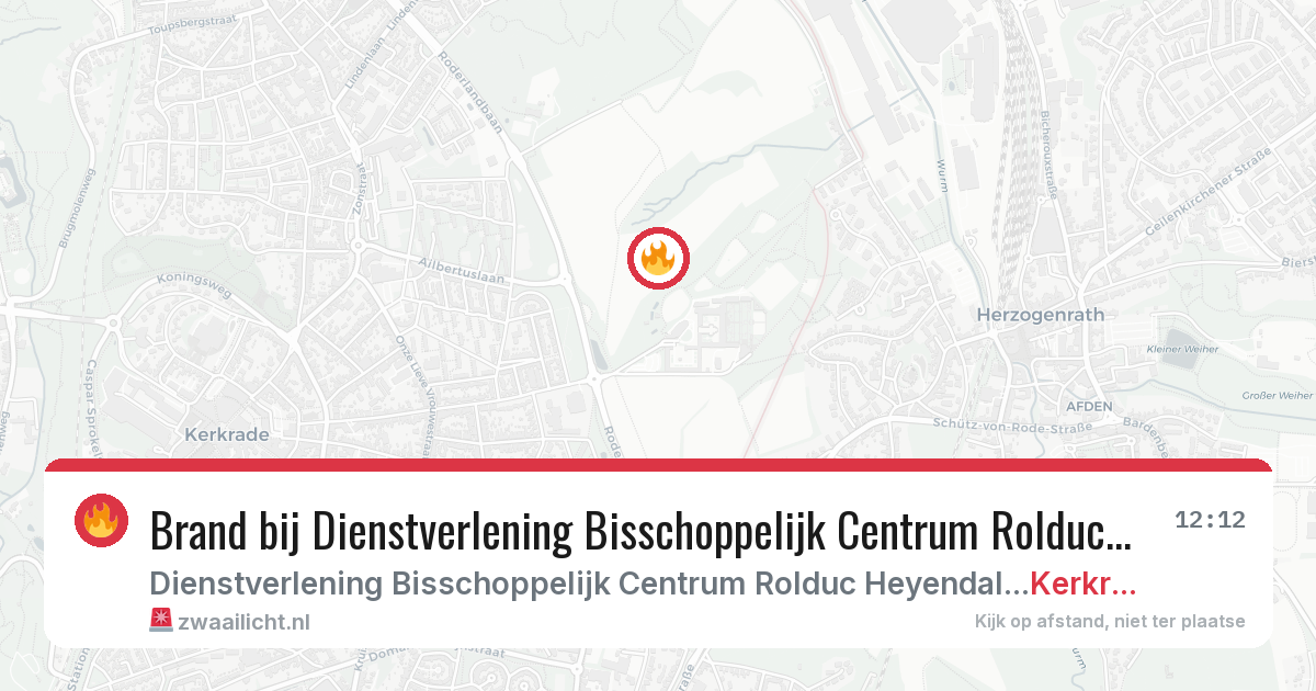 Brand bij Dienstverlening Bisschoppelijk Centrum Rolduc Heyendallaan Kerkrade in Kerkrade — 20 jun 2026