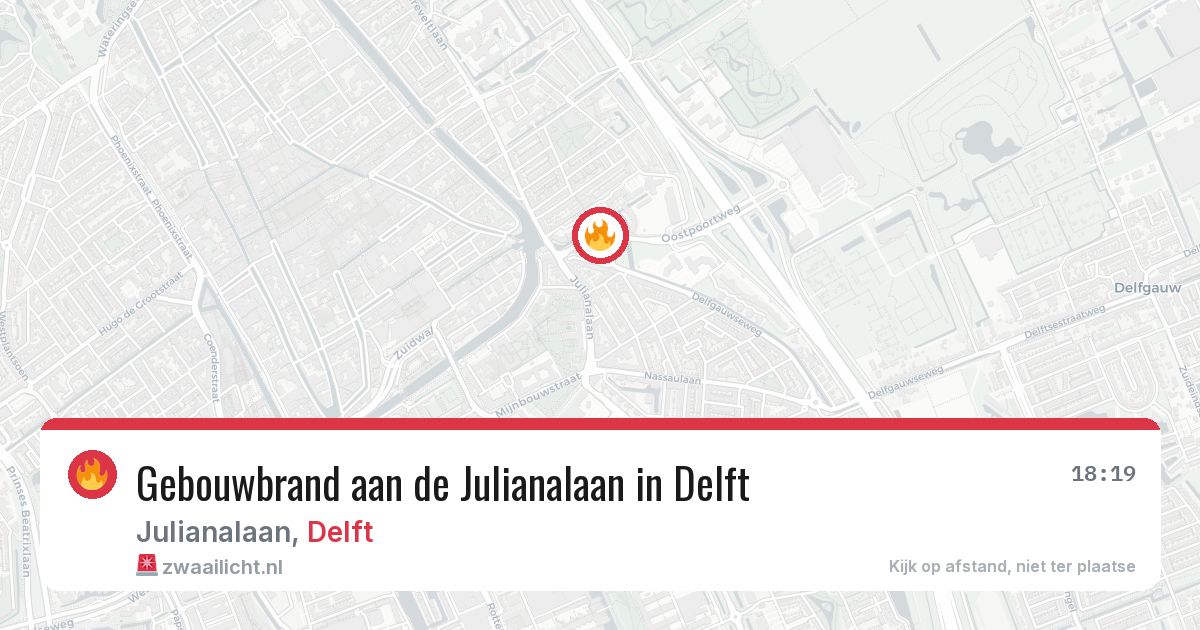 Gebouwbrand aan de Julianalaan in Delft — 18 jan 2026